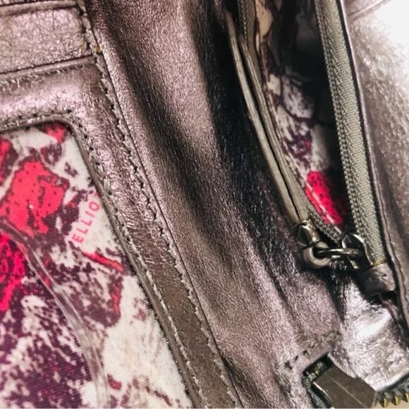 Elliott Lucca Womens Wristlet Wallet Silver Metallic Woven Leather Zip Around EC - Picture 9 of 9